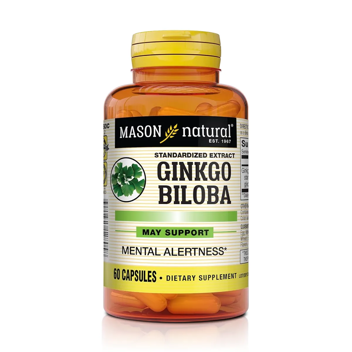 Ginkgo Biloba 60mg (60 Cápsulas) - Mason Natural