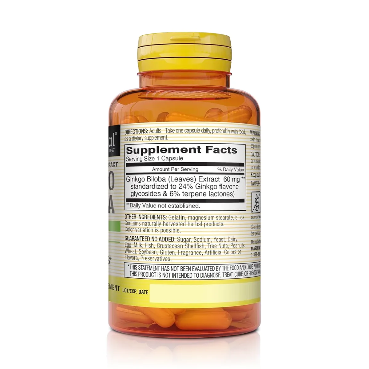 Ginkgo Biloba 60mg (60 Cápsulas) - Mason Natural