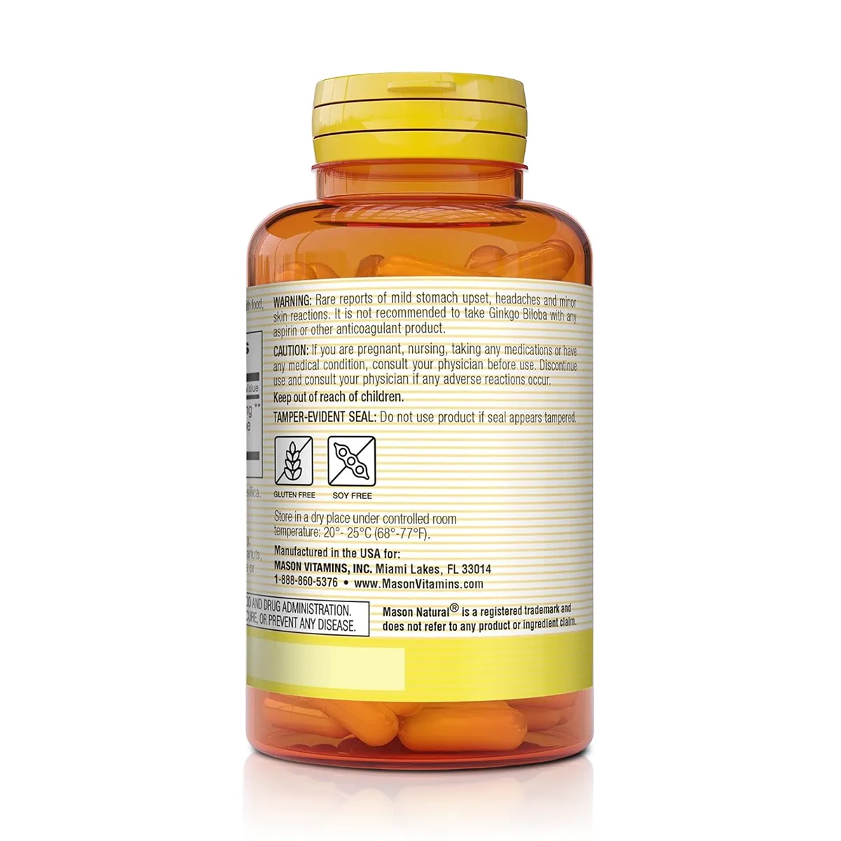 Ginkgo Biloba 60mg (60 Cápsulas) - Mason Natural